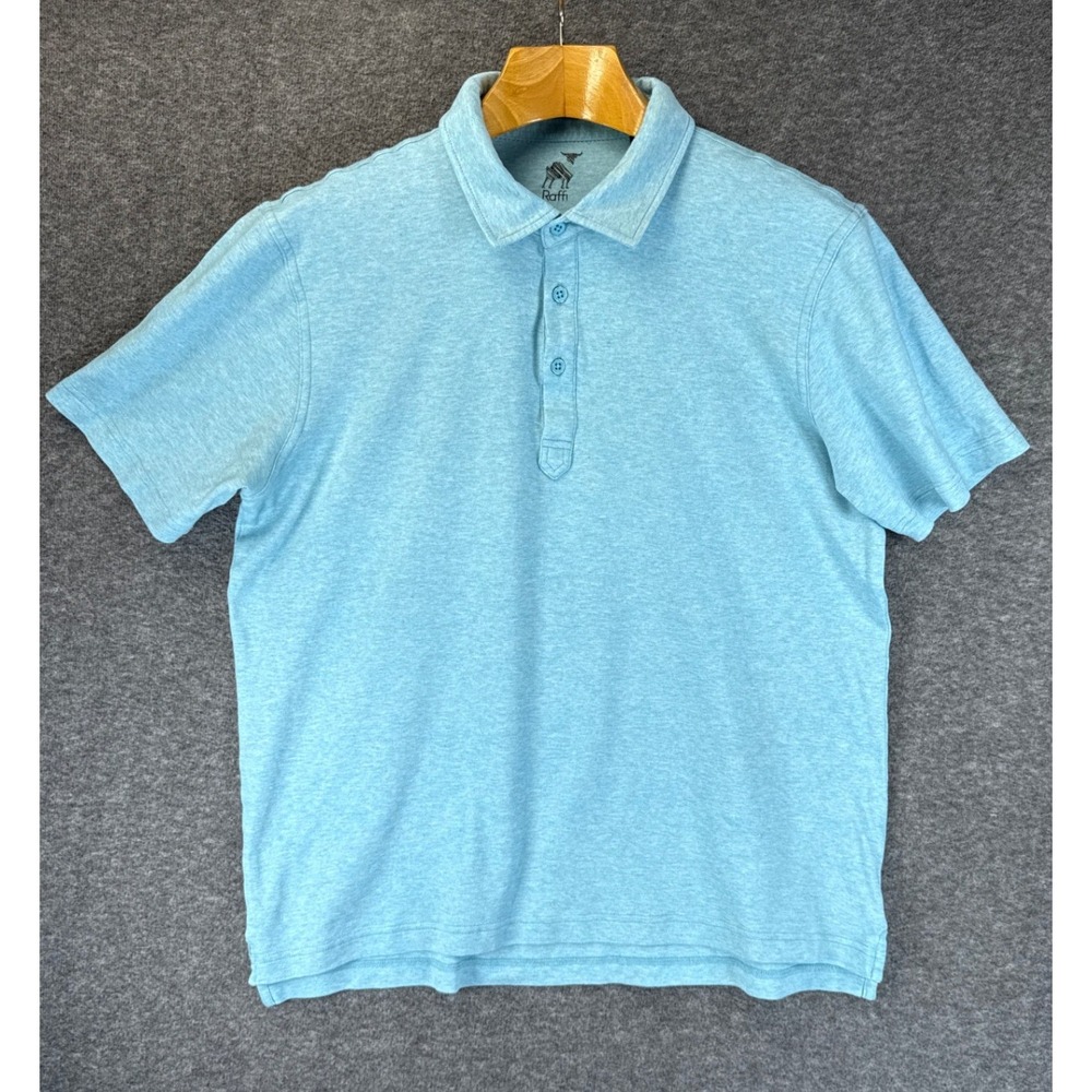 Raffi Polo Shirt Mens L Light Blue Short Sleeve Cotton Heathered Sailing Golf